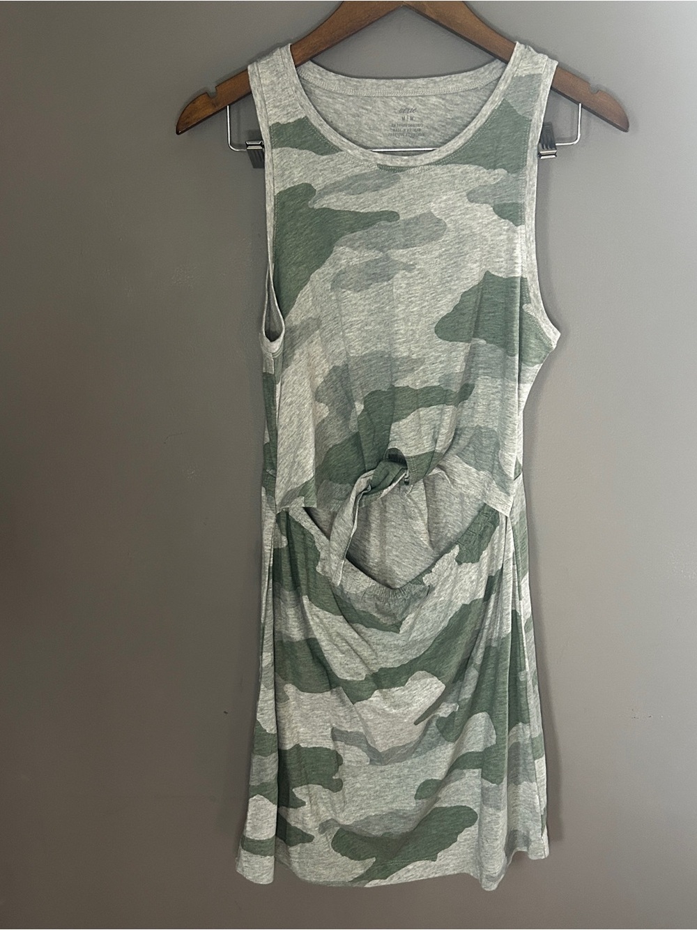 Aerie Green Gray Camo Tie Front Sleeveless Dress Medium